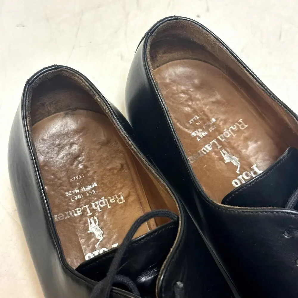 VERY GOOD Polo Ralph Lauren Plain Toe Derby Black Calf Made in Italy 10 D